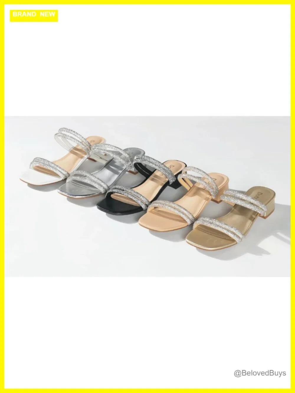1.3 Inch Strappy Square Open Toe Rhinestone Block Heel Sandals Dressy